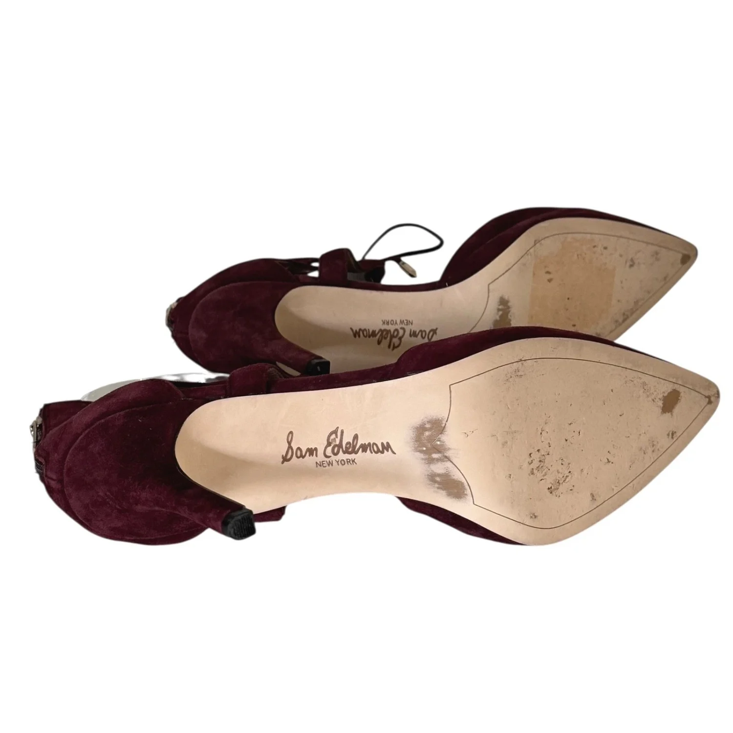 Sam Edelman 勃艮第麂皮绒系带笼尖头高跟鞋 US 9M EUR 40-