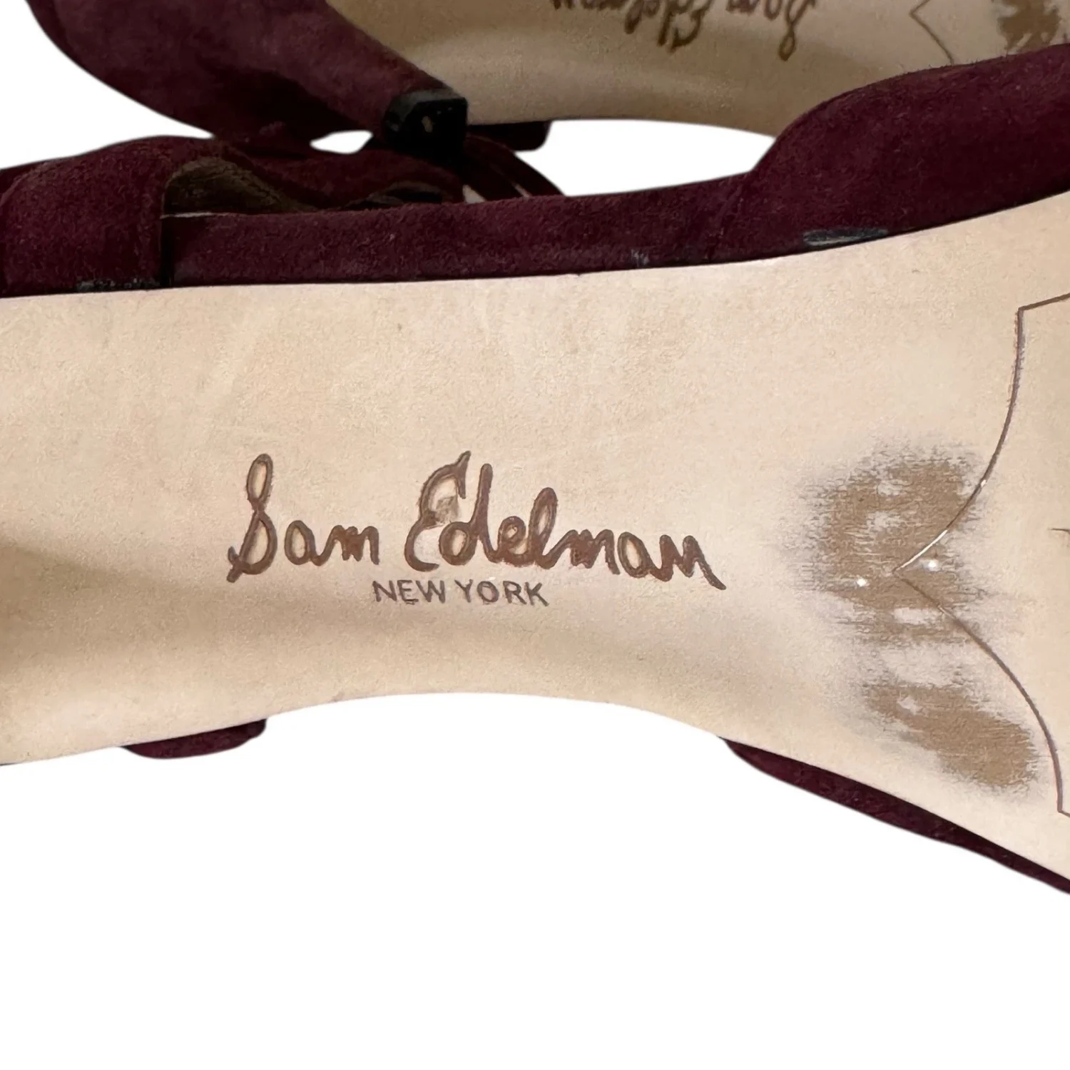 Sam Edelman 勃艮第麂皮绒系带笼尖头高跟鞋 US 9M EUR 40-