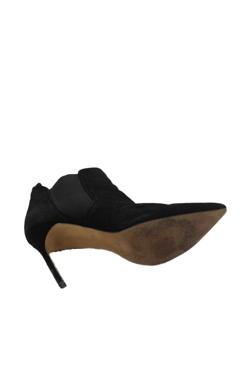 Manolo Blahnik 女式麂皮绒尖头细高跟鞋黑色 9 码-