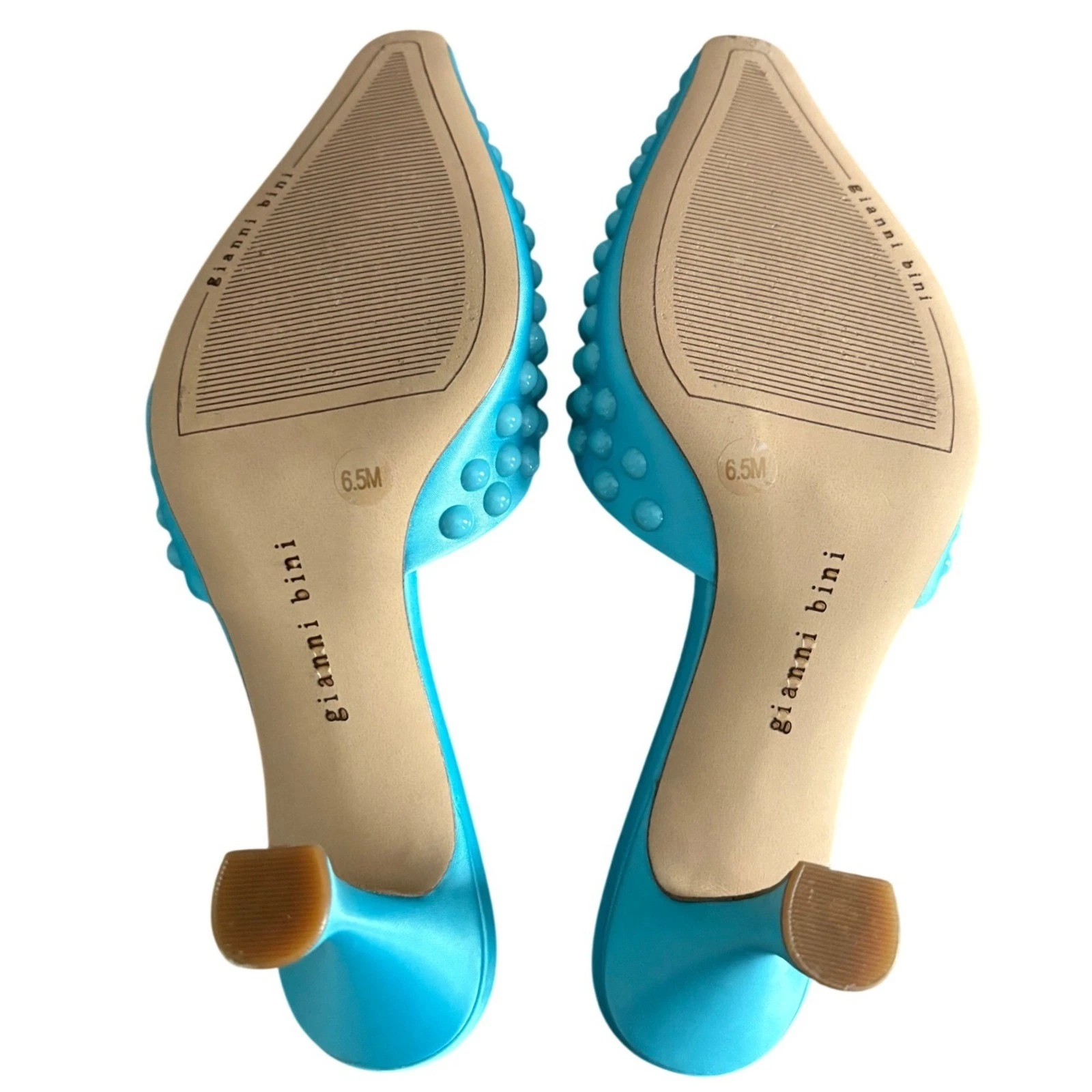 Gianni Bini Aqua 蓝色铆钉尖头穆勒鞋高跟鞋 6.5 全新无标签绿松石拖鞋-