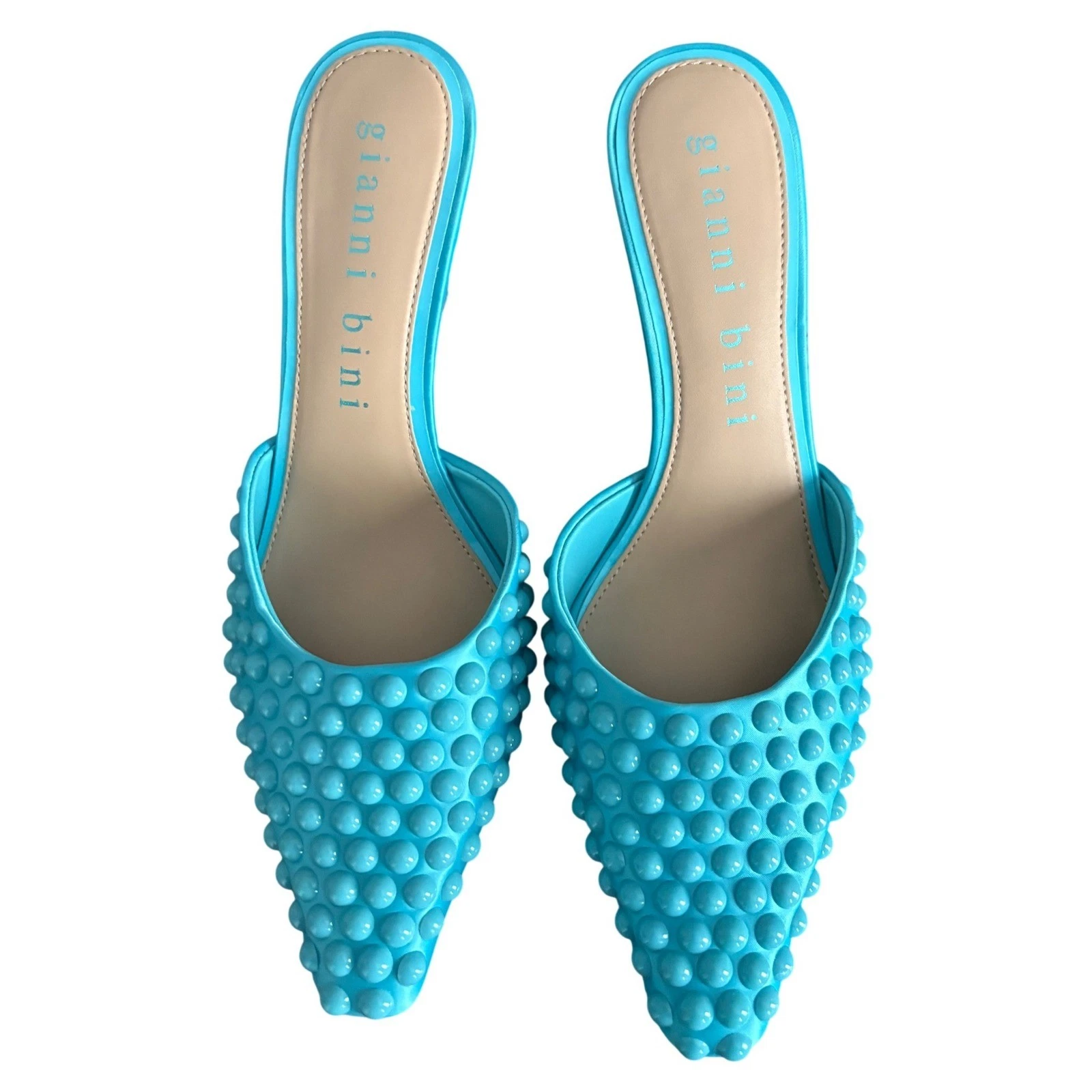 Gianni Bini Aqua 蓝色铆钉尖头穆勒鞋高跟鞋 6.5 全新无标签绿松石拖鞋-