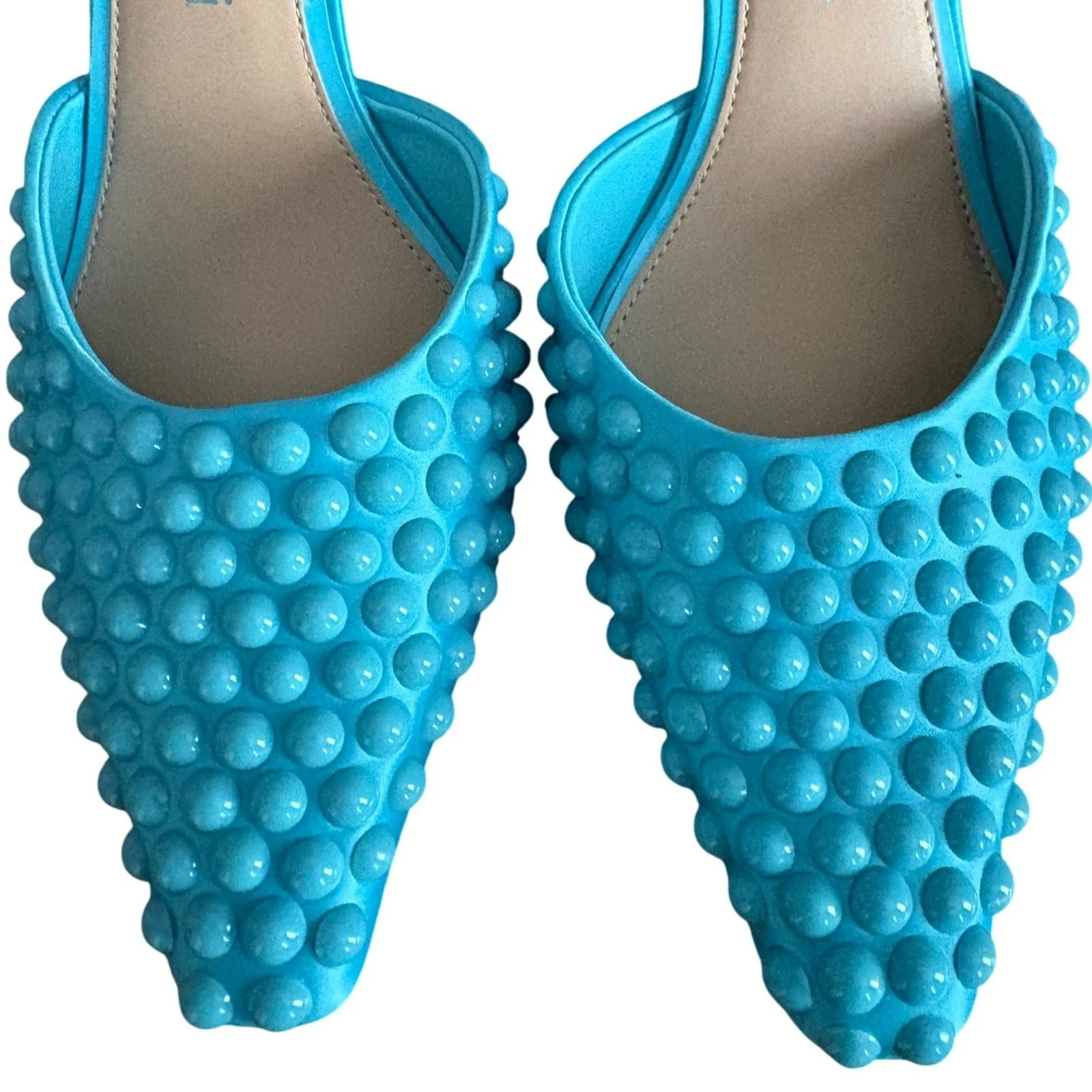 Gianni Bini Aqua 蓝色铆钉尖头穆勒鞋高跟鞋 6.5 全新无标签绿松石拖鞋-
