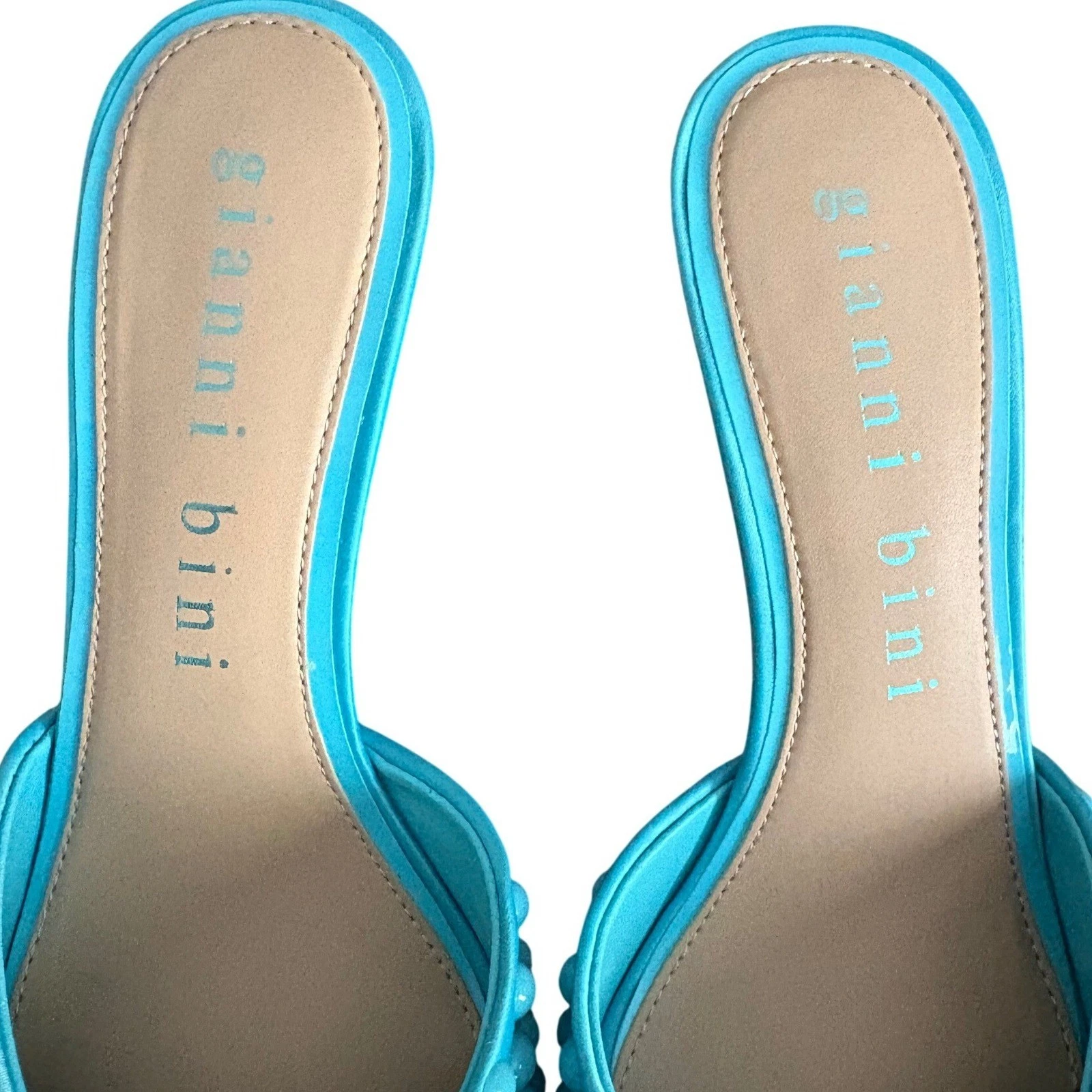 Gianni Bini Aqua 蓝色铆钉尖头穆勒鞋高跟鞋 6.5 全新无标签绿松石拖鞋-