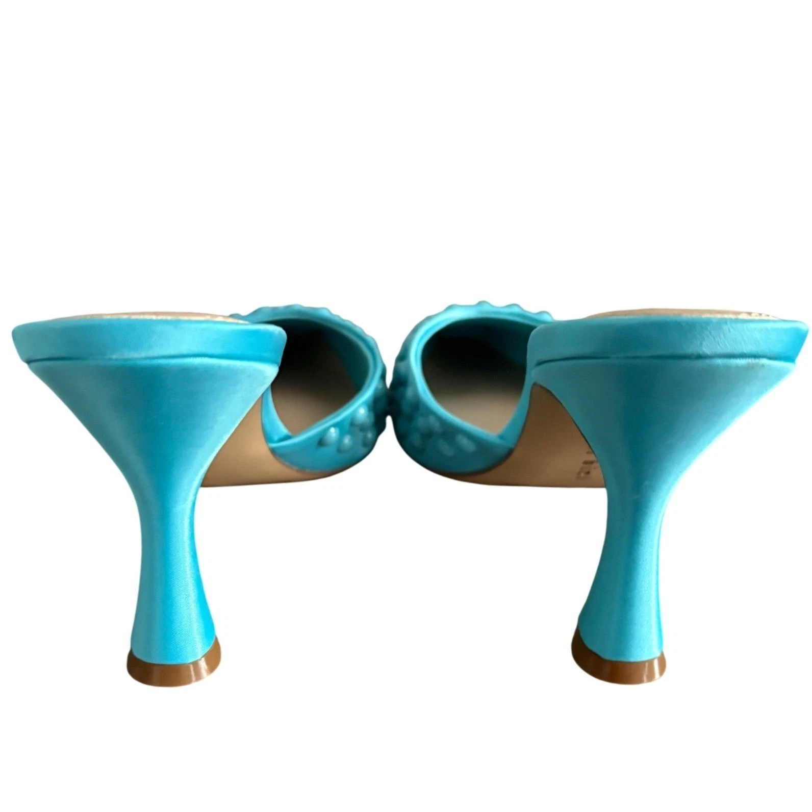Gianni Bini Aqua 蓝色铆钉尖头穆勒鞋高跟鞋 6.5 全新无标签绿松石拖鞋-