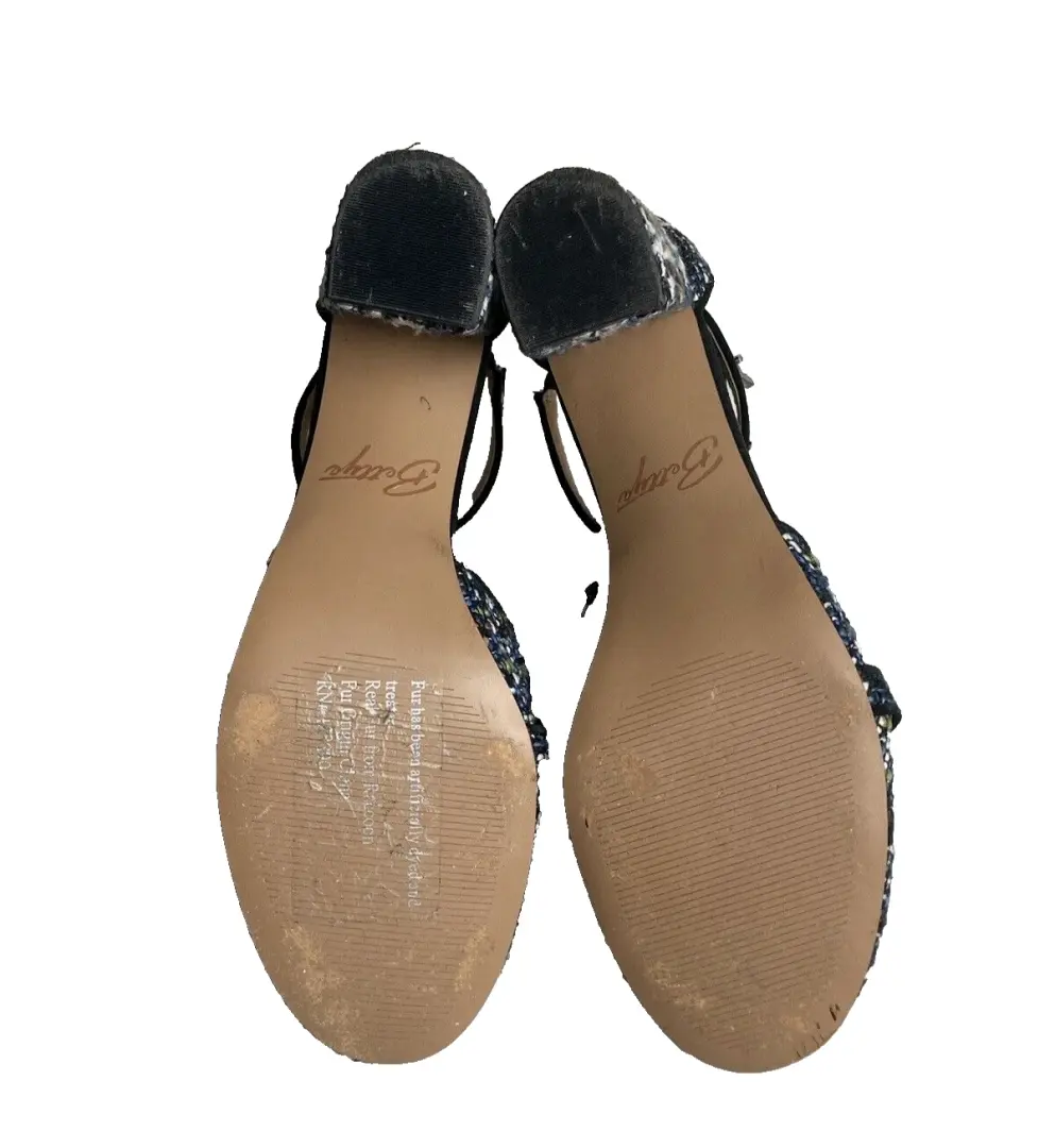 Bettye (Anthropologie) 鞋高跟鞋带真毛皮和拉链女式 9.5 码蓝绿色-