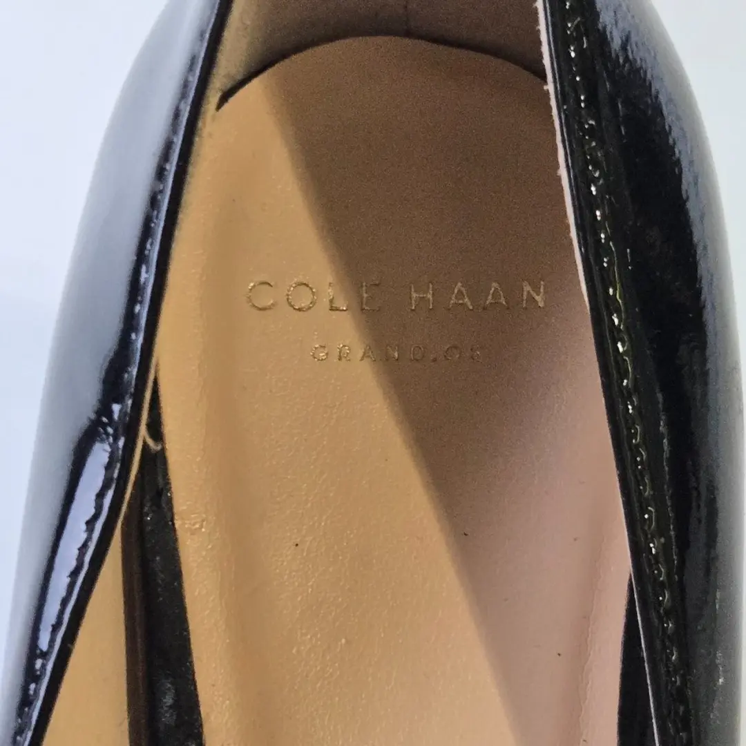 Cole Haan Grand.OS 女式黑色漆皮高跟鞋美国 8B 码-