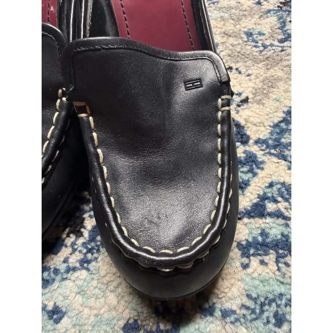 Tommy Girl 复古黑色皮革粗跟穆勒鞋 TG14561 女式 7 M-