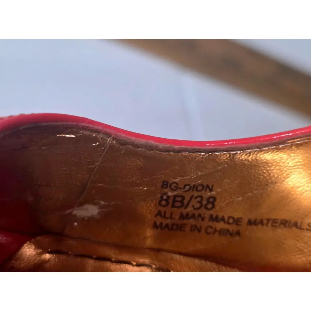BCBGeneration 女式珊瑚红色专利露趾细高跟鞋 7.5/38 码-