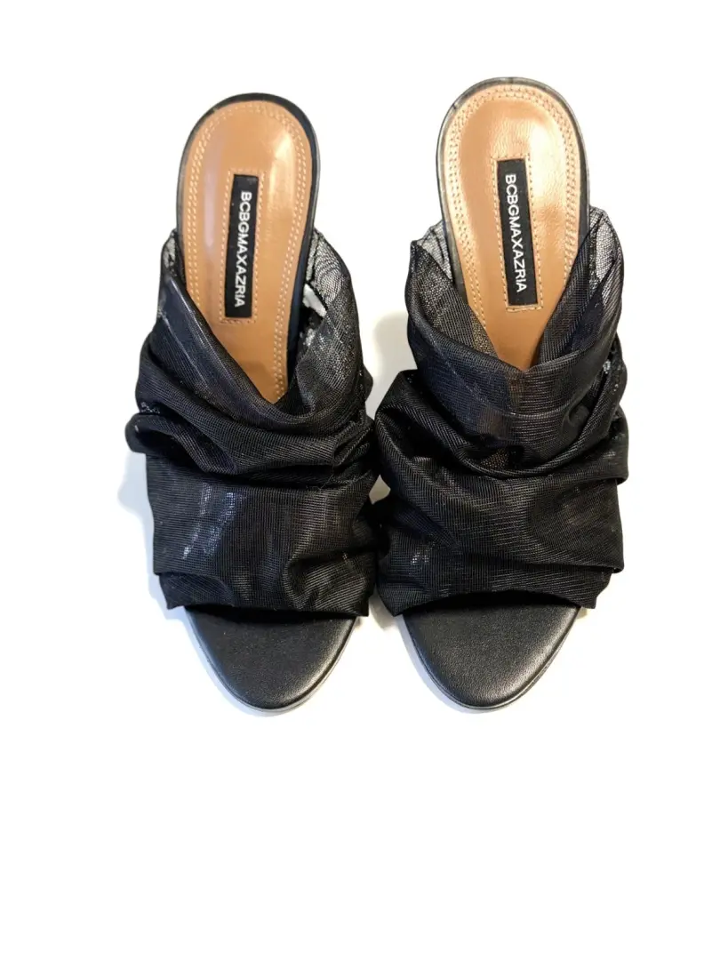 BCBGMAXAZRIA Sarani 黑色褶皱网跟骡子女式 5 码-