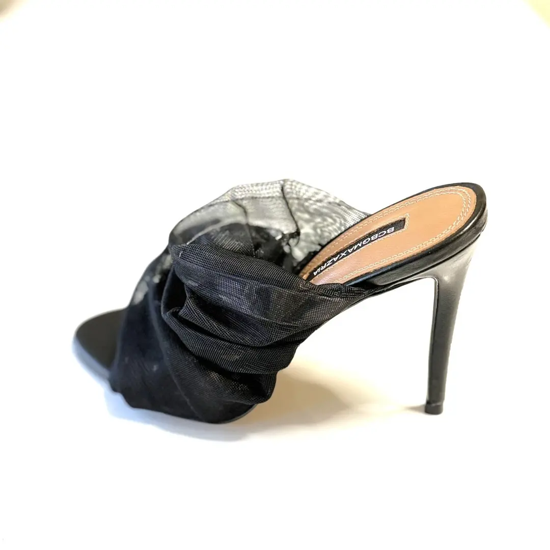 BCBGMAXAZRIA Sarani 黑色褶皱网跟骡子女式 5 码-