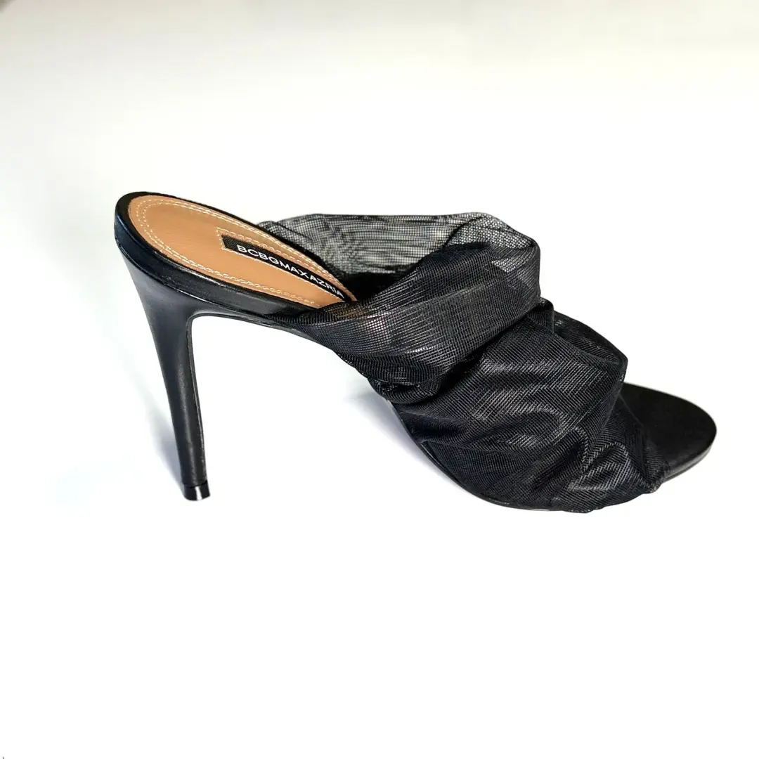 BCBGMAXAZRIA Sarani 黑色褶皱网跟骡子女式 5 码-